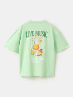 Mango Kids' Short Sleeve Relaxed Fit Printed T-Shirt, Pastel Green - view 2, Pastel Green