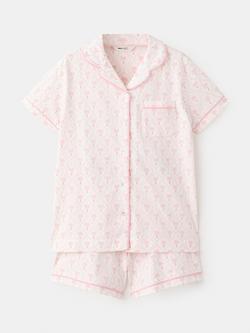 Mango Kids' Cotton Palm Tree Print Short Pyjama Set, Pink, Pink