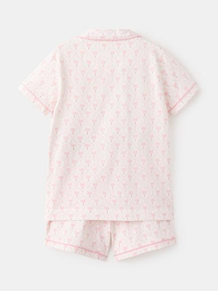 Mango Kids' Cotton Palm Tree Print Short Pyjama Set, Pink - view 2, Pink