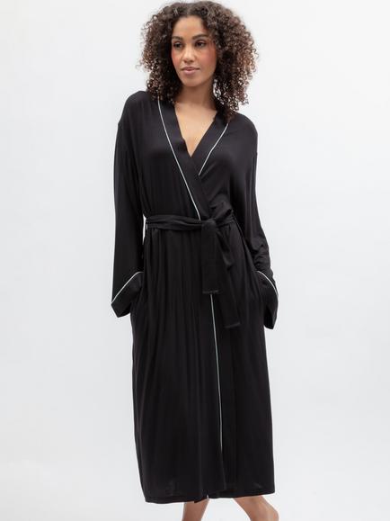 Cyberjammies Modal Blend Kimono Dressing Gown, Black, Black