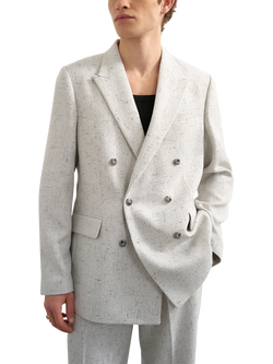 Topman Relaxed Fit Boucle Double Breasted Blazer, Cream, Cream