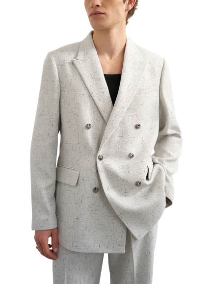 Topman Relaxed Fit Boucle Double Breasted Blazer, Cream, Cream