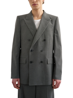 Topman Relaxed Fit Pinstripe Double Breasted Suit Jacket, Charcoal, Charcoal
