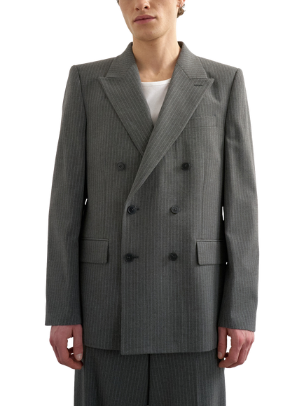 Topman Relaxed Fit Pinstripe Double Breasted Suit Jacket, Charcoal, Charcoal