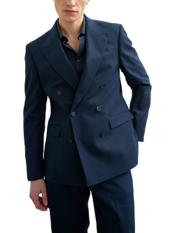 Topman Linen Cotton Blend Double Breasted Suit Jacket, Navy, Navy