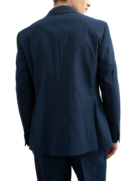 Topman Linen Cotton Blend Double Breasted Suit Jacket, Navy - view 2, Navy