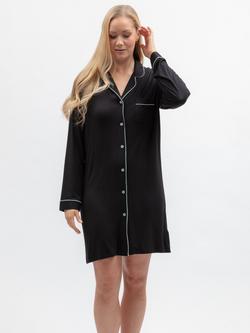 Cyberjammies Grace Revere Button Through Jersey Nightshirt, Black, Black
