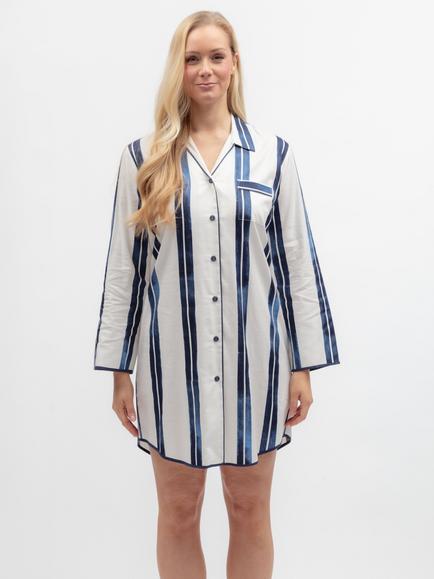 Cyberjammies Celestial Nights Button Through Stripe Cotton Blend Nightshirt, Navy, Navy
