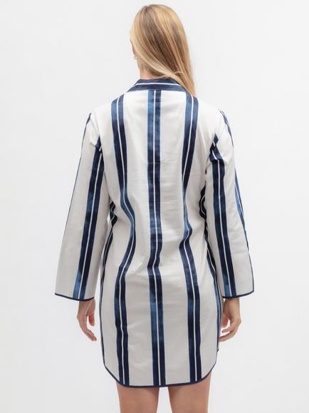 Cyberjammies Celestial Nights Button Through Stripe Cotton Blend Nightshirt, Navy - view 2, Navy