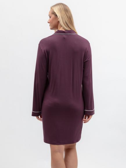Cyberjammies Wild Slumber Revere Button Through Jersey Nightshirt, Plum - view 2, Plum