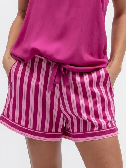 Cyberjammies Belle Stripe Cotton Blend Shorts, Magenta, Magenta