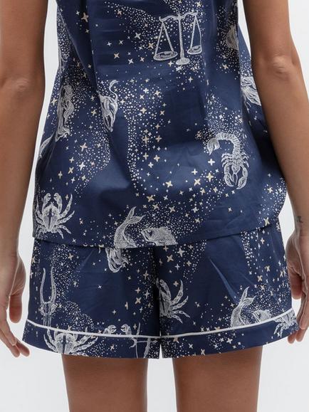 Cyberjammies Celestial Nights Zodiac Print Cotton Blend Shorts, - view 2, Navy