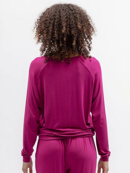 Cyberjammies Belle Slouch Long Sleeve Jersey Pyjama Top, Magenta - view 2, Magenta