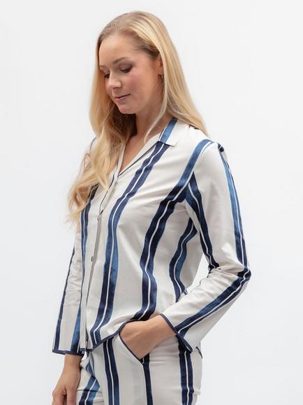 Cyberjammies Celestial Nights Button Through Long Sleeve Cotton Blend Pyjama Top, Navy, Navy