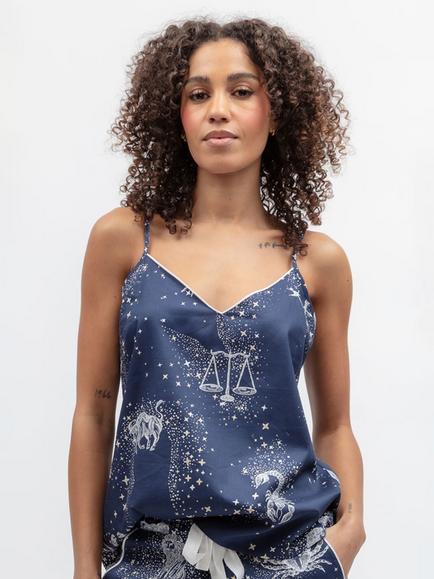 Cyberjammies Celestial Nights Zodiac Print Cotton Blend Camisole Pyjama Top, Navy, Navy