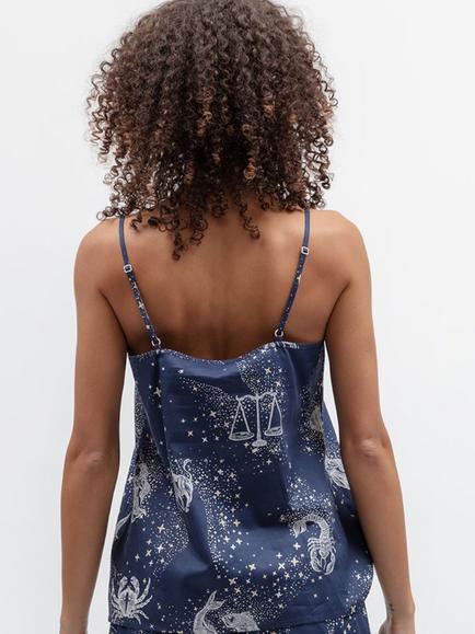 Cyberjammies Celestial Nights Zodiac Print Cotton Blend Camisole Pyjama Top, Navy - view 2, Navy