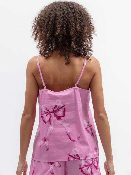 Cyberjammies Belle Bow Print Cotton Blend Camisole Pyjama Top, Pink - view 2, Pink