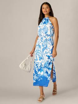 Adrianna Papell Botanical Scroll Blouson Dress, Ivory/Blue, Ivory/Blue