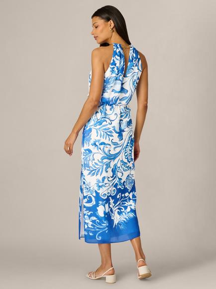 Adrianna Papell Botanical Scroll Blouson Dress, Ivory/Blue - view 2, Ivory/Blue