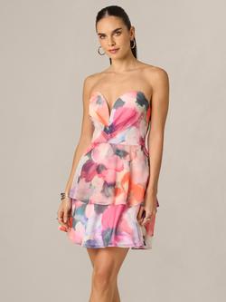 Adrianna By Adrianna Papell Watercolour Floral Printed Chiffon Dress, Pink/Multi, Pink/ Multi