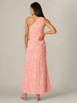 Adrianna Papell Petite One Shoulder Jacquard Gown, Light Coral - view 2, Light Coral
