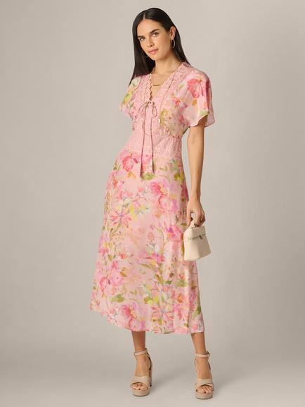 Adrianna By Adrianna Papell Floral Print Satin Dress, Pink/Multi, Pink/Multi