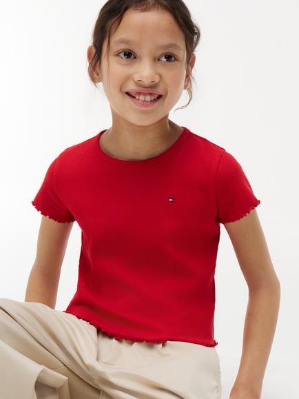Tommy Hilfiger Kids' Short Sleeve Ruffle Trim T-Shirt, Red - view 2, Red
