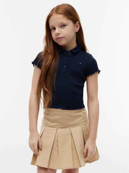 Tommy Hilfiger Kids' Short Sleeve Pointelle Polo Top, Navy, Navy
