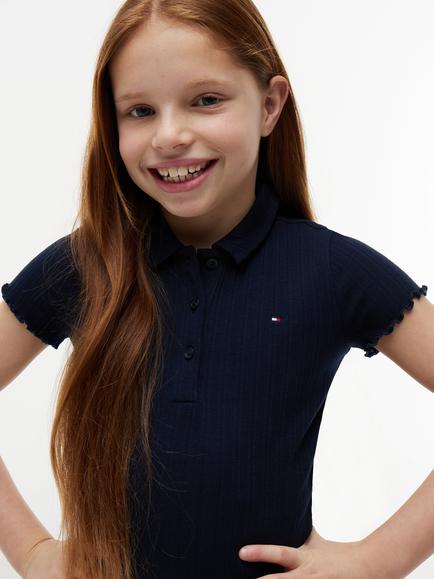 Tommy Hilfiger Kids' Short Sleeve Pointelle Polo Top, Navy - view 2, Navy
