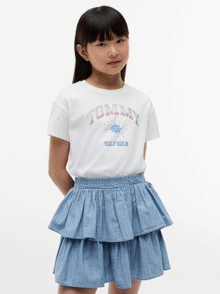 Tommy Hilfiger Kids' Short Sleeve Rhinestone Logo T-Shirt, White, White