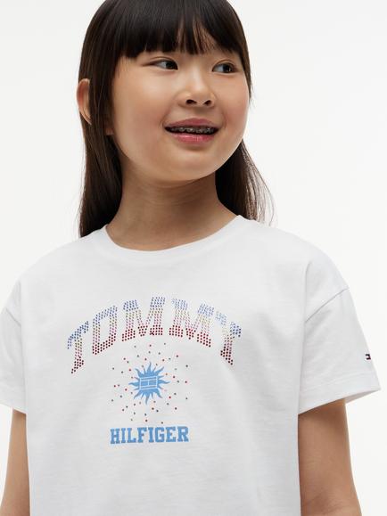 Tommy Hilfiger Kids' Short Sleeve Rhinestone Logo T-Shirt, White - view 2, White