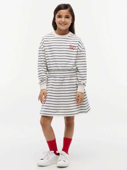 Tommy Hilfiger Kids' Relaxed Stripe Sweatshirt Dress, Blue/Multi, Blue/Multi