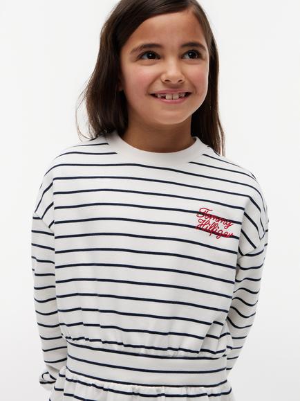 Tommy Hilfiger Kids' Relaxed Stripe Sweatshirt Dress, Blue/Multi - view 2, Blue/Multi