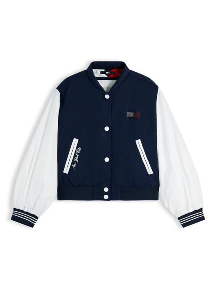 Tommy Hilfiger Kids' Relaxed Bomber Jacket, Navy/Multi, Navy/Multi