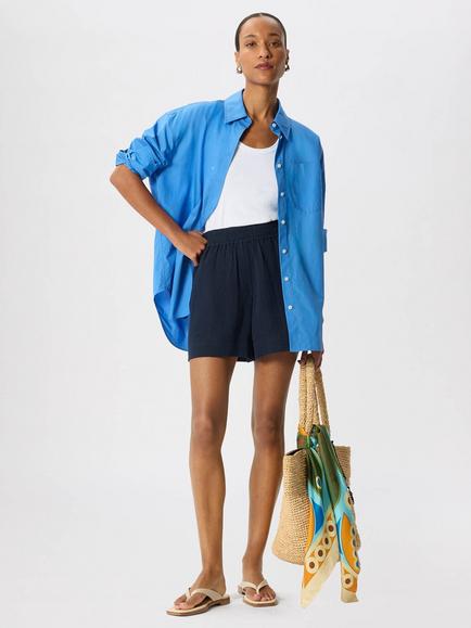 Whistles Cheesecloth Cotton Pull On Shorts, Navy, Navy