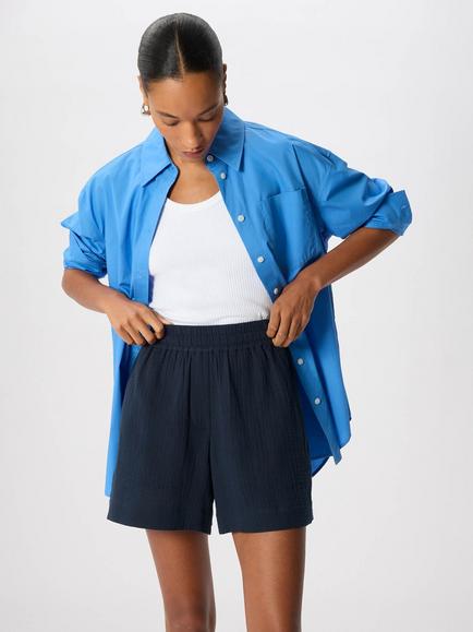 Whistles Cheesecloth Cotton Pull On Shorts, Navy - view 2, Navy