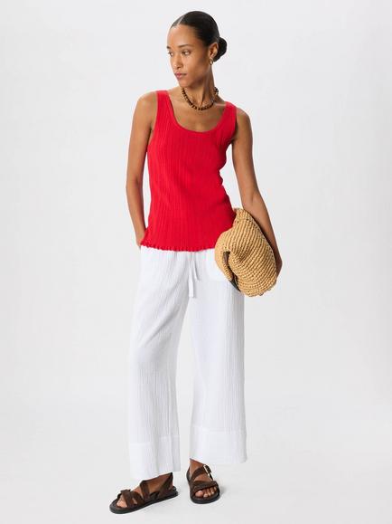 Whistles Wide Crop Cheesecloth Cotton Trousers, Navy, Ivory
