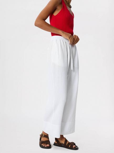 Whistles Wide Crop Cheesecloth Cotton Trousers, Navy - view 2, Ivory