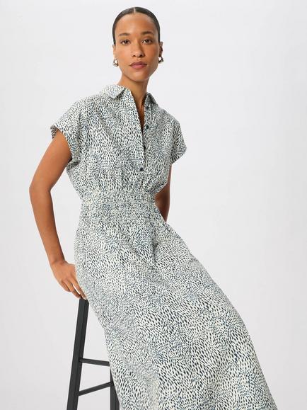 Whistles Flecked Animal Midi Dress, Navy/Multi - view 2, Navy/Multi