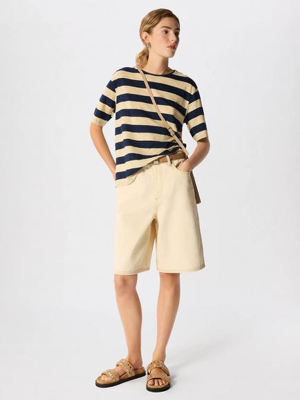 Whistles Pure Cotton Wide Stripe T-Shirt, Navy/Multi, Navy/Multi