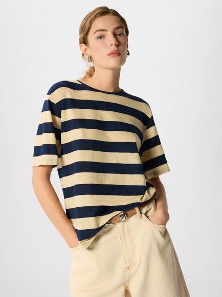 Whistles Pure Cotton Wide Stripe T-Shirt, Navy/Multi - view 2, Navy/Multi