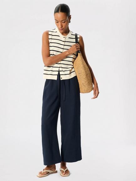 Whistles Wide Crop Cheesecloth Cotton Trousers, Navy, Navy