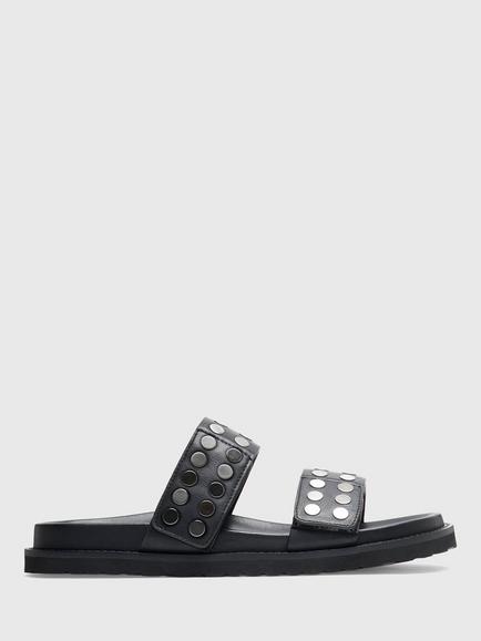 Whistles Leather Studded Slider Sandals, Black