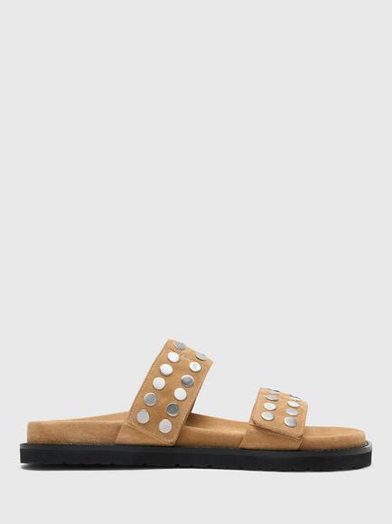 Whistles Leather Studded Slider Sandals, Neutral