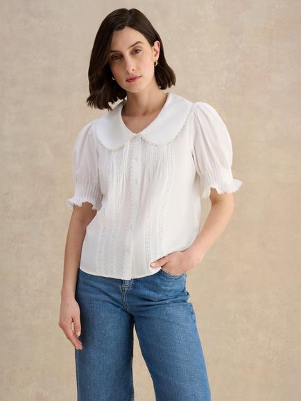 Hobbs Rhiannon Broderie Anglaise Shirt, White, White