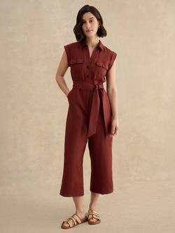 Hobbs Spencer Pure Linen Jumpsuit, Brown, Brown