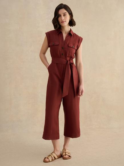 Hobbs Spencer Pure Linen Jumpsuit, Brown, Brown