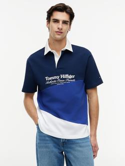 Tommy Hilfiger Colour Block Cotton Polo Shirt, Blue/Multi, Blue/Multi