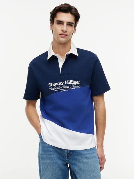 Tommy Hilfiger Colour Block Cotton Polo Shirt, Blue/Multi, Blue/Multi