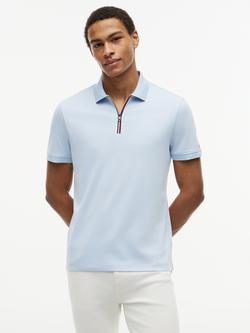 Tommy Hilfiger Fluid Cotton Zip-Neck Polo Shirt, Light Blue, Light Blue